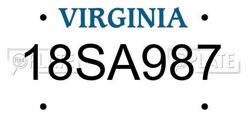 18SA987 Virginia License Plate