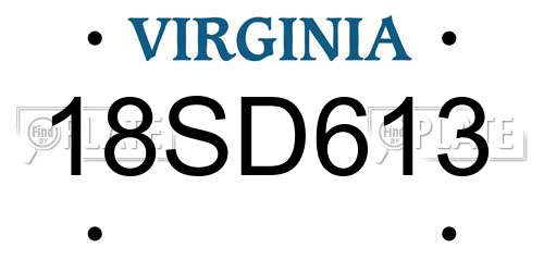 18SD613 Virginia License Plate