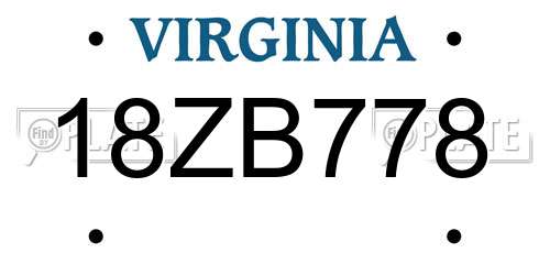 18ZB778 Virginia License Plate