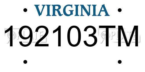 192103TM Virginia License Plate