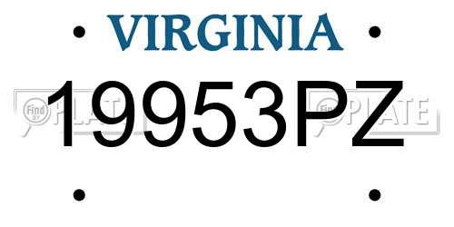 19953PZ Virginia License Plate