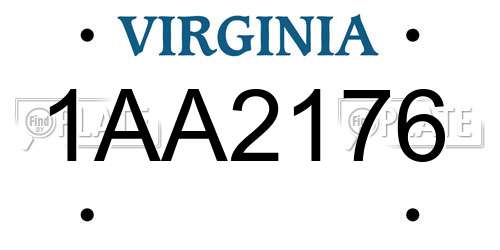 1AA2176 Virginia License Plate