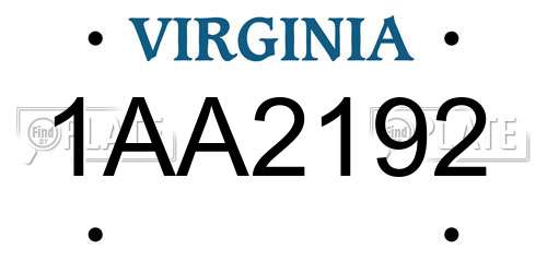 1AA2192 Virginia License Plate