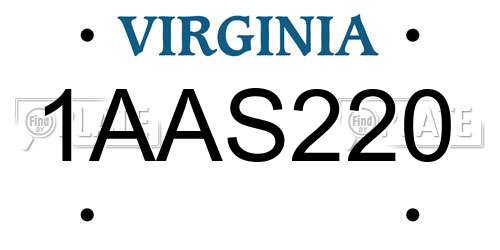 1AAS220 Virginia License Plate