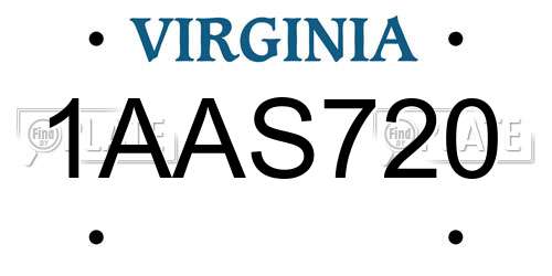 1AAS720 Virginia License Plate