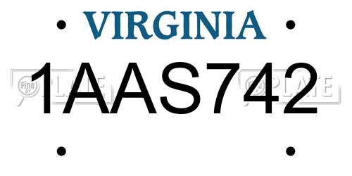 1AAS742 Virginia License Plate