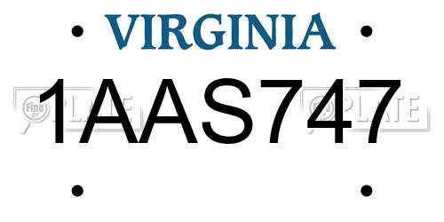 1AAS747 Virginia License Plate