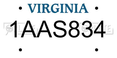 1AAS834 Virginia License Plate
