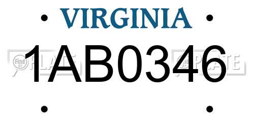 1AB0346 Virginia License Plate