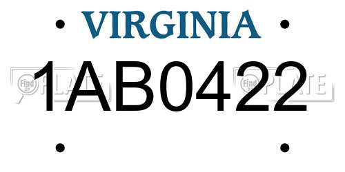 1AB0422 Virginia License Plate