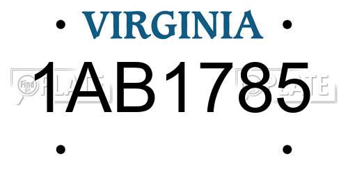 1AB1785 Virginia License Plate