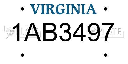 1AB3497 Virginia License Plate