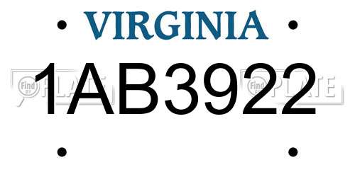 1AB3922 Virginia License Plate