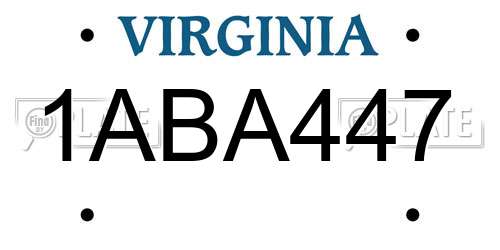 1ABA447 Virginia License Plate