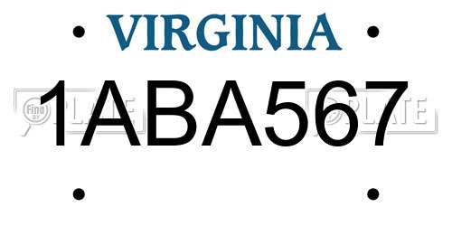 1ABA567 Virginia License Plate
