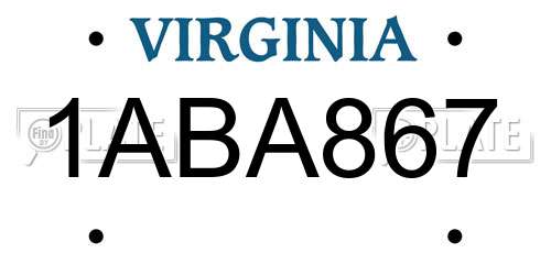 1ABA867 Virginia License Plate