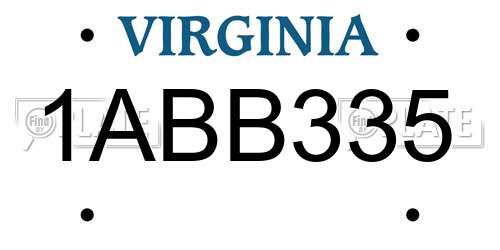 1ABB335 Virginia License Plate