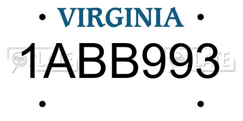 1ABB993 Virginia License Plate