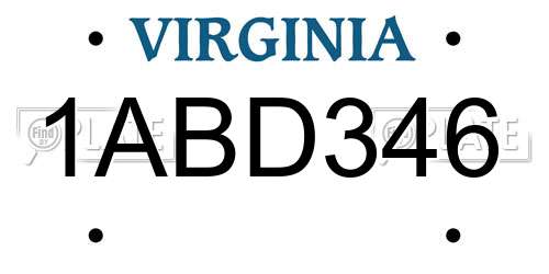 1ABD346 Virginia License Plate