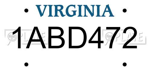 1ABD472 Virginia License Plate