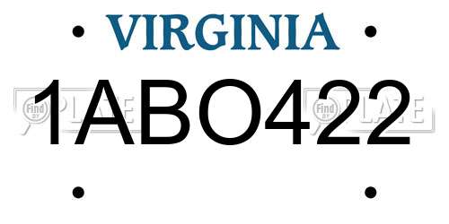 1ABO422 Virginia License Plate