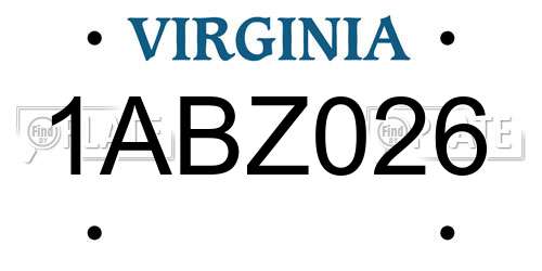 1ABZ026 Virginia License Plate