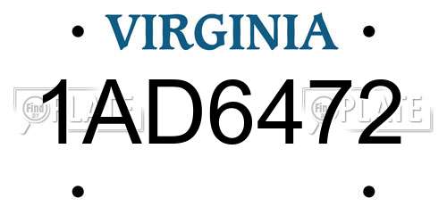 1AD6472 Virginia License Plate
