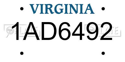 1AD6492 Virginia License Plate