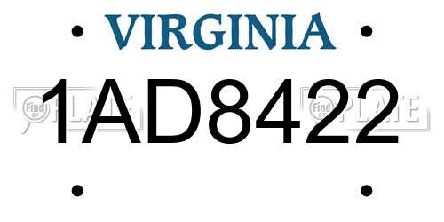 1AD8422 Virginia License Plate