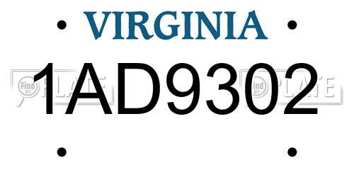 1AD9302 Virginia License Plate