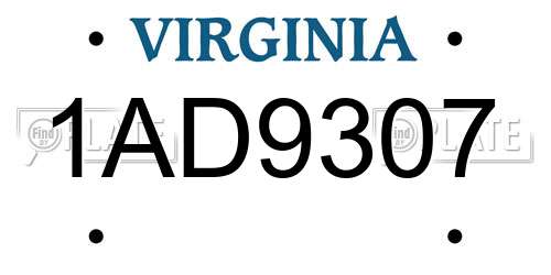 1AD9307 Virginia License Plate