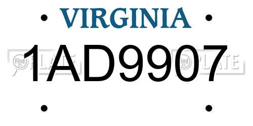 1AD9907 Virginia License Plate