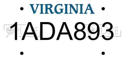 1ADA893 Virginia License Plate