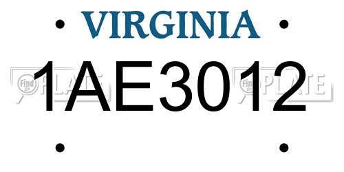 1AE3012 Virginia License Plate