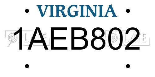 1AEB802 Virginia License Plate