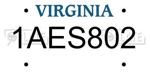 1AES802 Virginia License Plate