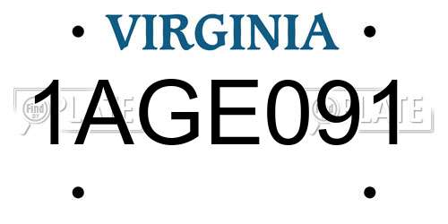 1AGE091 Virginia License Plate