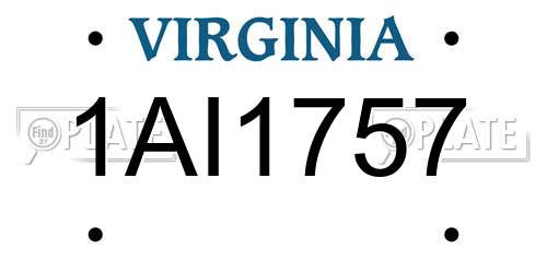 1AI1757 Virginia License Plate