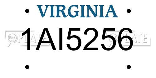 1AI5256 Virginia License Plate