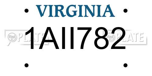 1AII782 Virginia License Plate