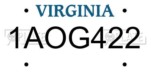 1AOG422 Virginia License Plate