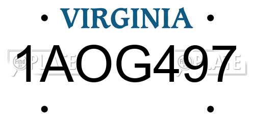 1AOG497 Virginia License Plate