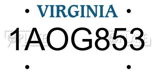 1AOG853 Virginia License Plate