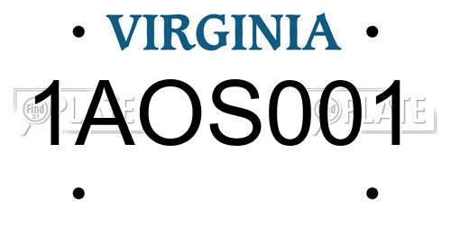 1AOS001 Virginia License Plate