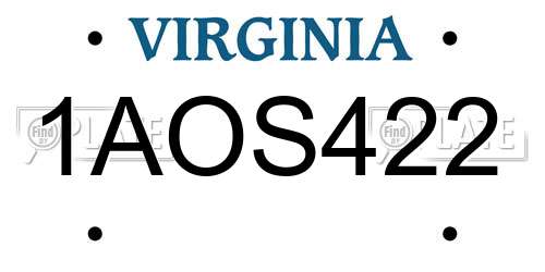 1AOS422 Virginia License Plate