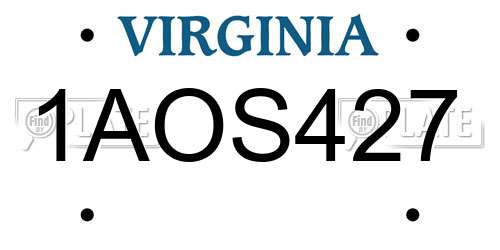 1AOS427 Virginia License Plate