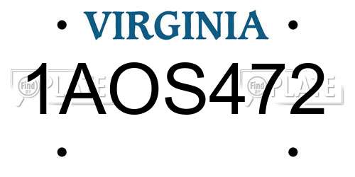 1AOS472 Virginia License Plate