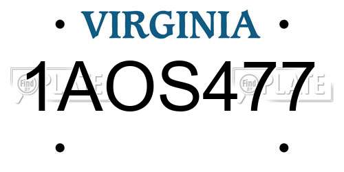 1AOS477 Virginia License Plate