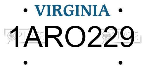 1ARO229 Virginia License Plate