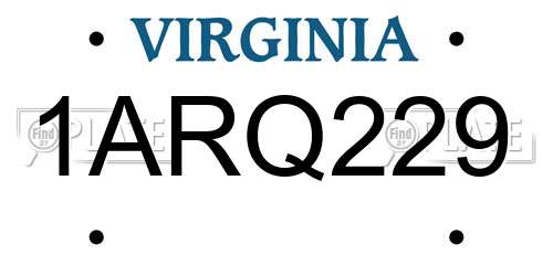 1ARQ229 Virginia License Plate